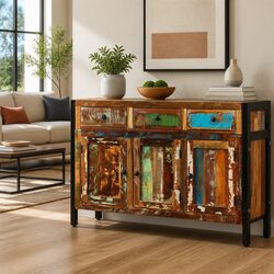 Sideboard with 3 Drawers 3 Compartments Solid Reclaimed Wood Storage Cabinet