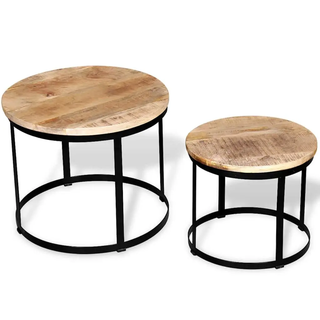 Coffee Table Set Wooden Round 40 cm 50 cm Brown