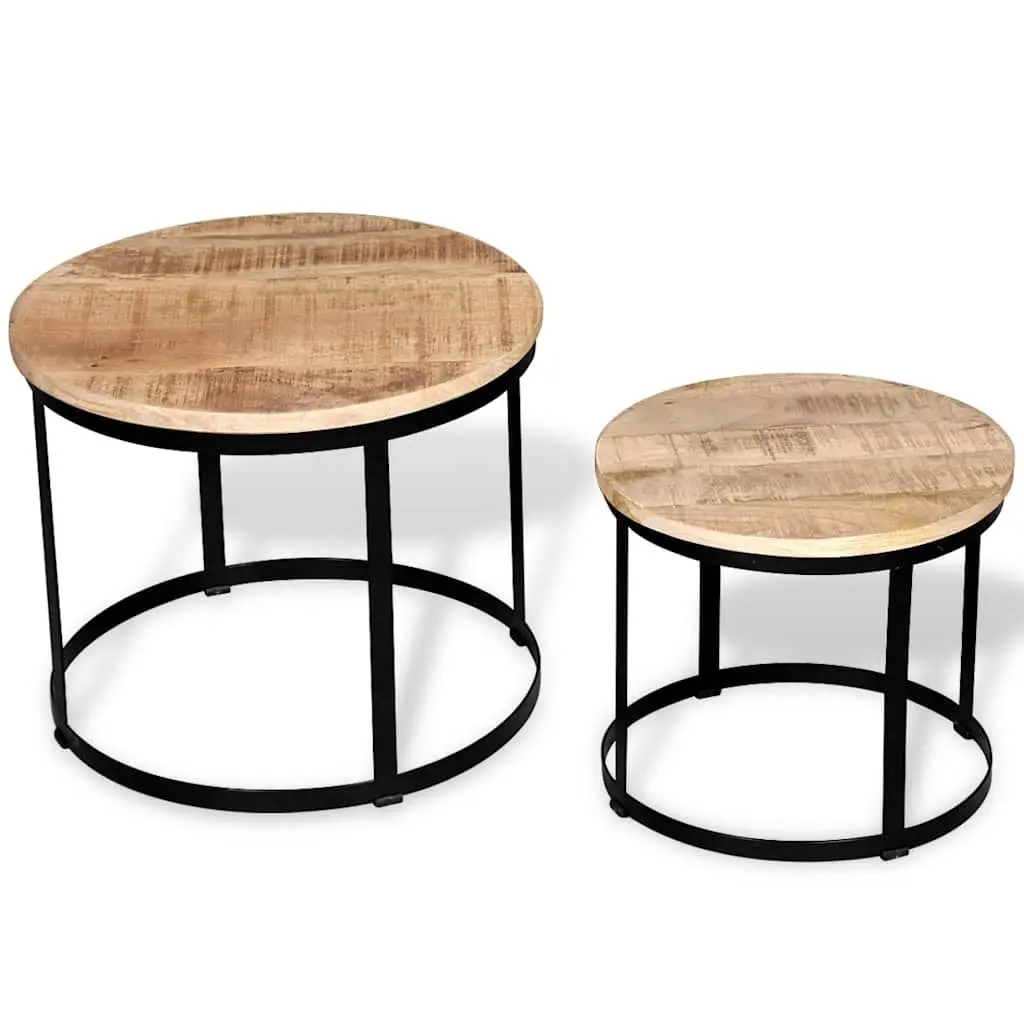 Coffee Table Set Wooden Round 40 cm 50 cm Brown