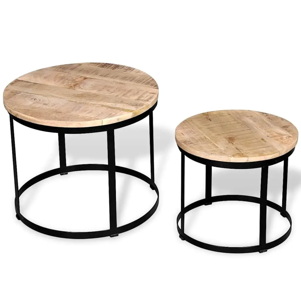 Coffee Table Set Wooden Round 40 cm 50 cm Brown