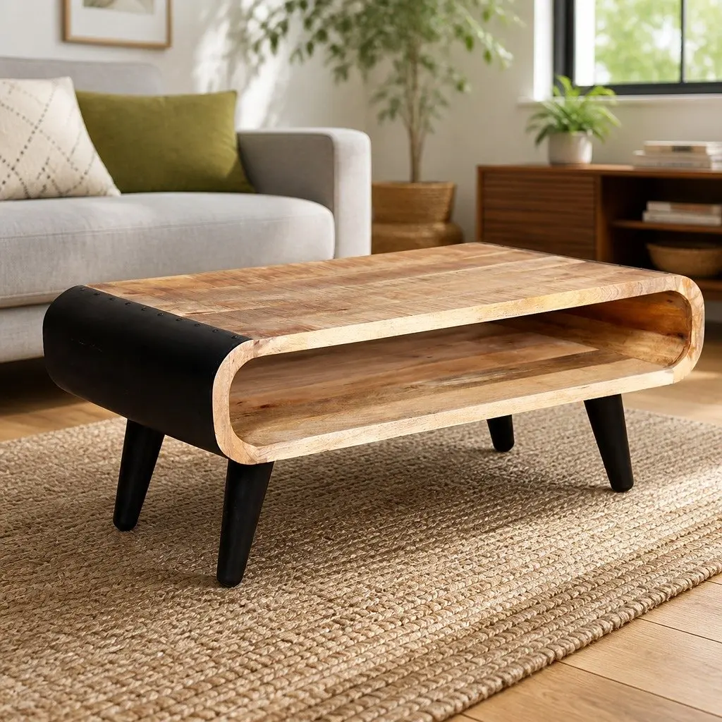 Coffee Table Multicolour Rough Mango Wood Industrial Style 90x55x39cm Living Room Furniture