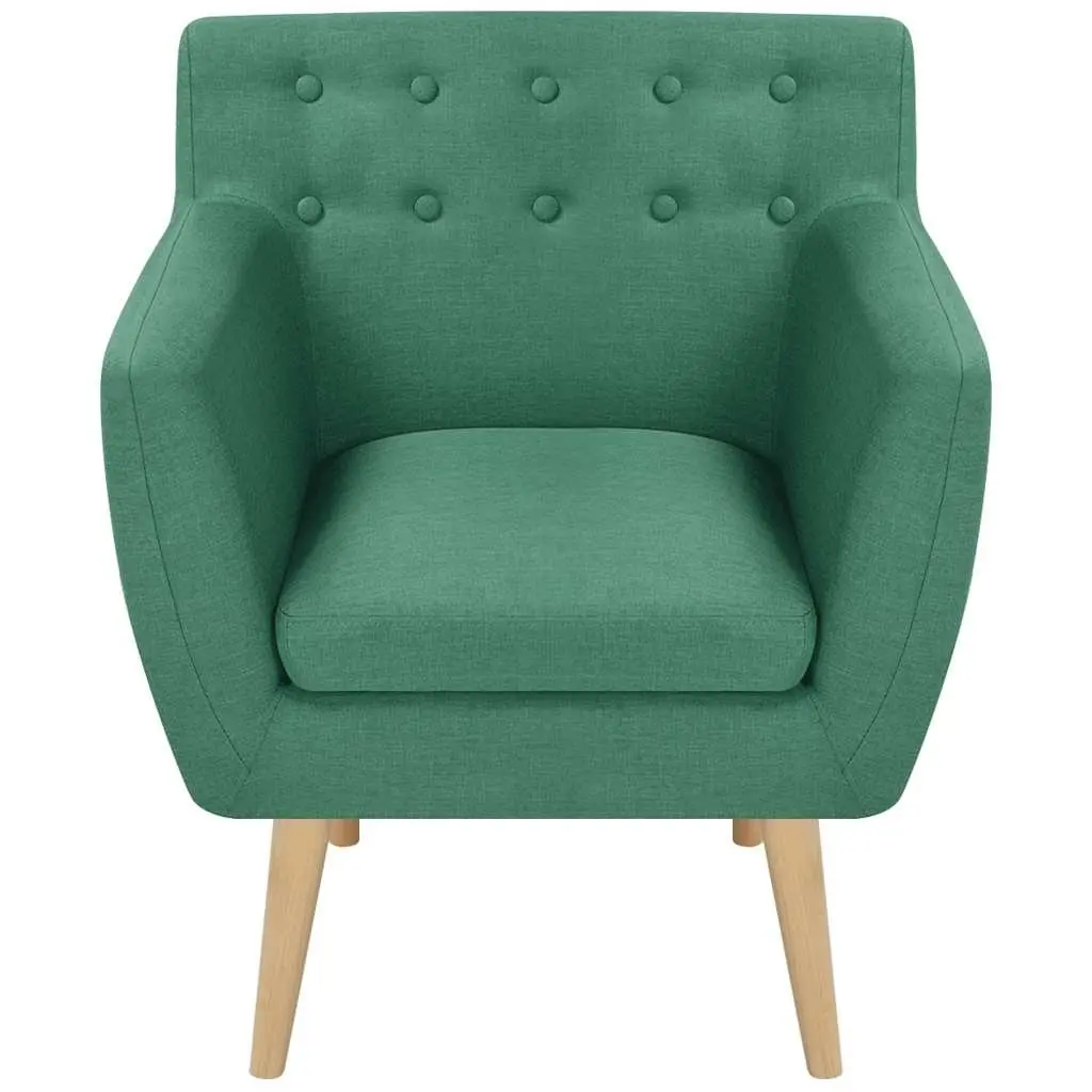 Green Fabric Upholstered Armchair with Wooden Frame and Padded Cushion for Living Room Seating