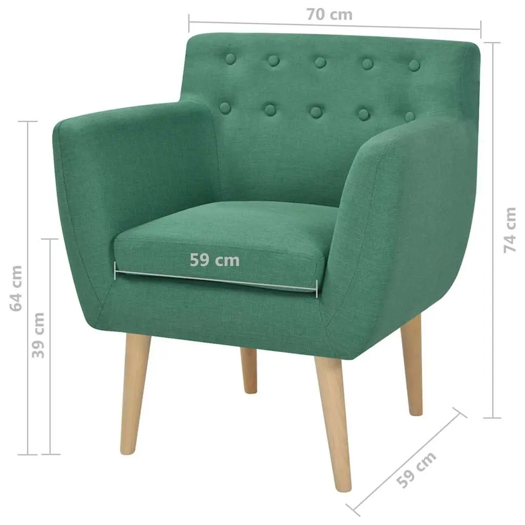 Green Fabric Upholstered Armchair with Wooden Frame and Padded Cushion for Living Room Seating