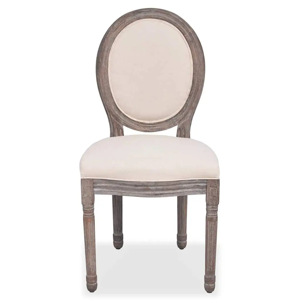 Dining Chairs Linen Fabric Foam Padded Seat Wooden Legs Cream 2 Piece