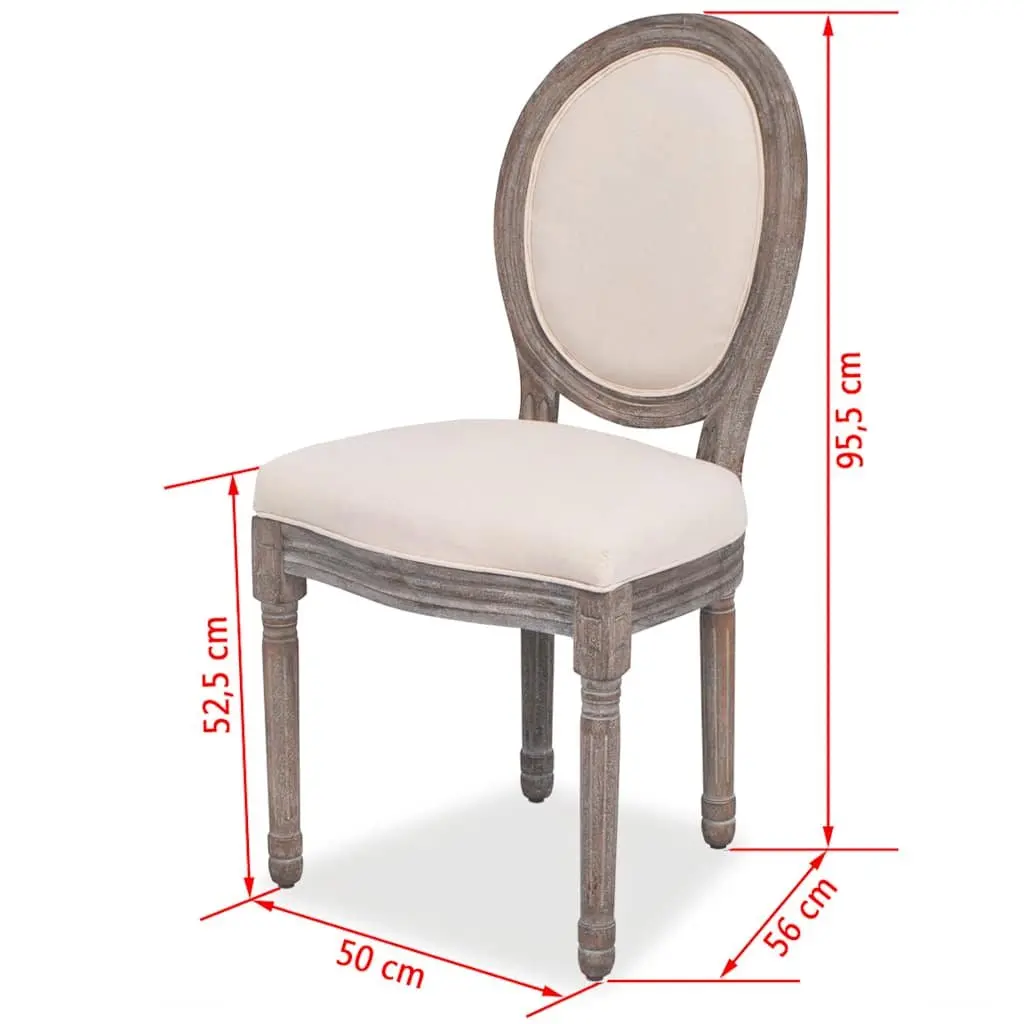 Dining Chairs Linen Fabric Foam Padded Seat Wooden Legs Cream 2 Piece