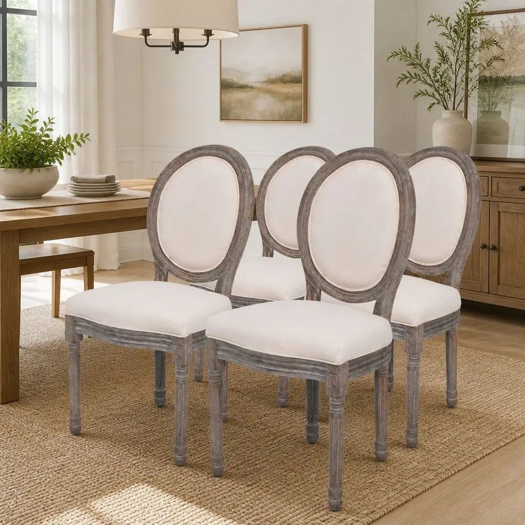 Dining Chairs Set of Four in Cream Upholstery