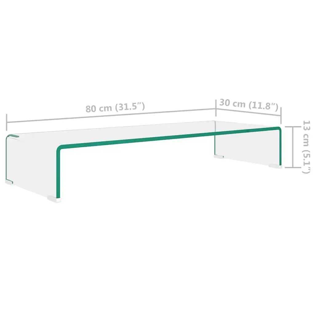 Glass Shelf Monitor Riser Tempered Transparent Display Stand for TV Laptop Desktop 80x30x13cm