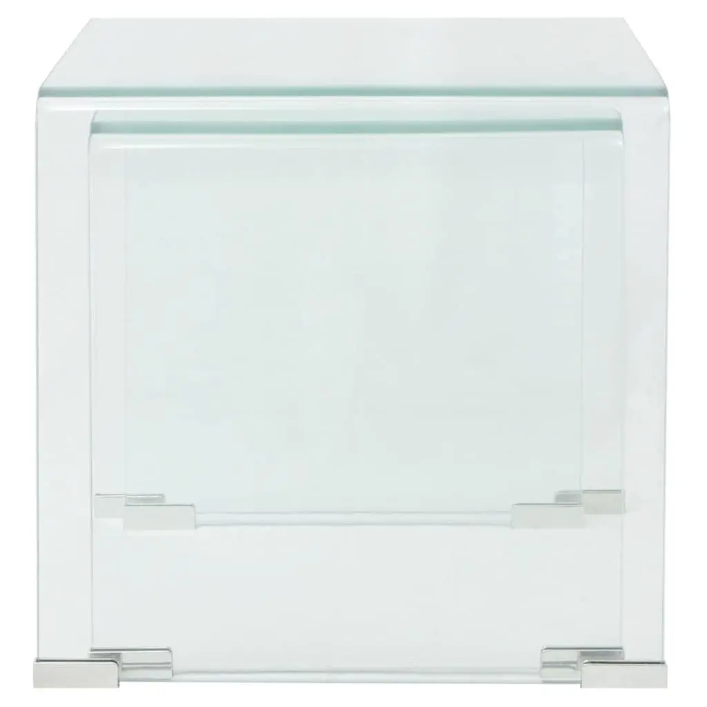 Two Piece Nesting Table Set Tempered Glass Coffee Tables Living Room Bedroom