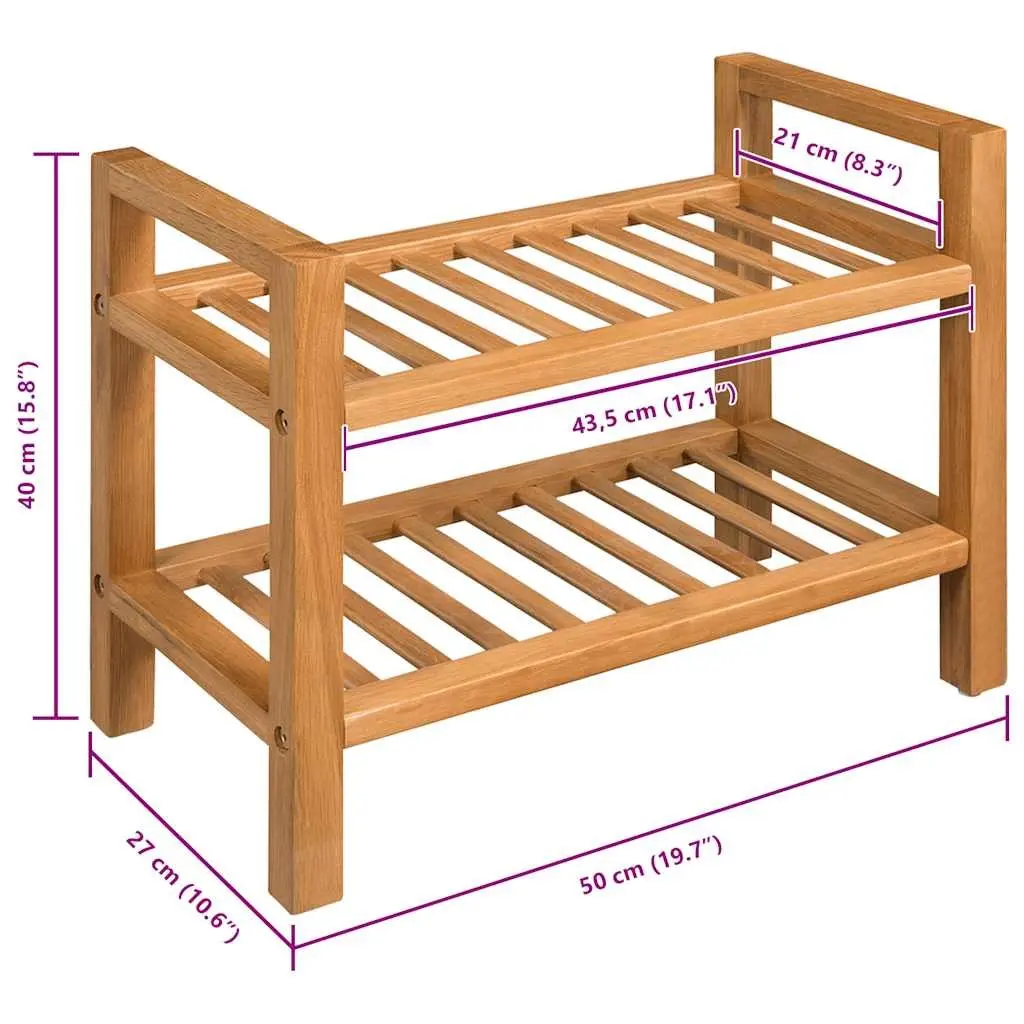 Shoe Rack Solid Oak Wood 2 Shelves Compact Brown