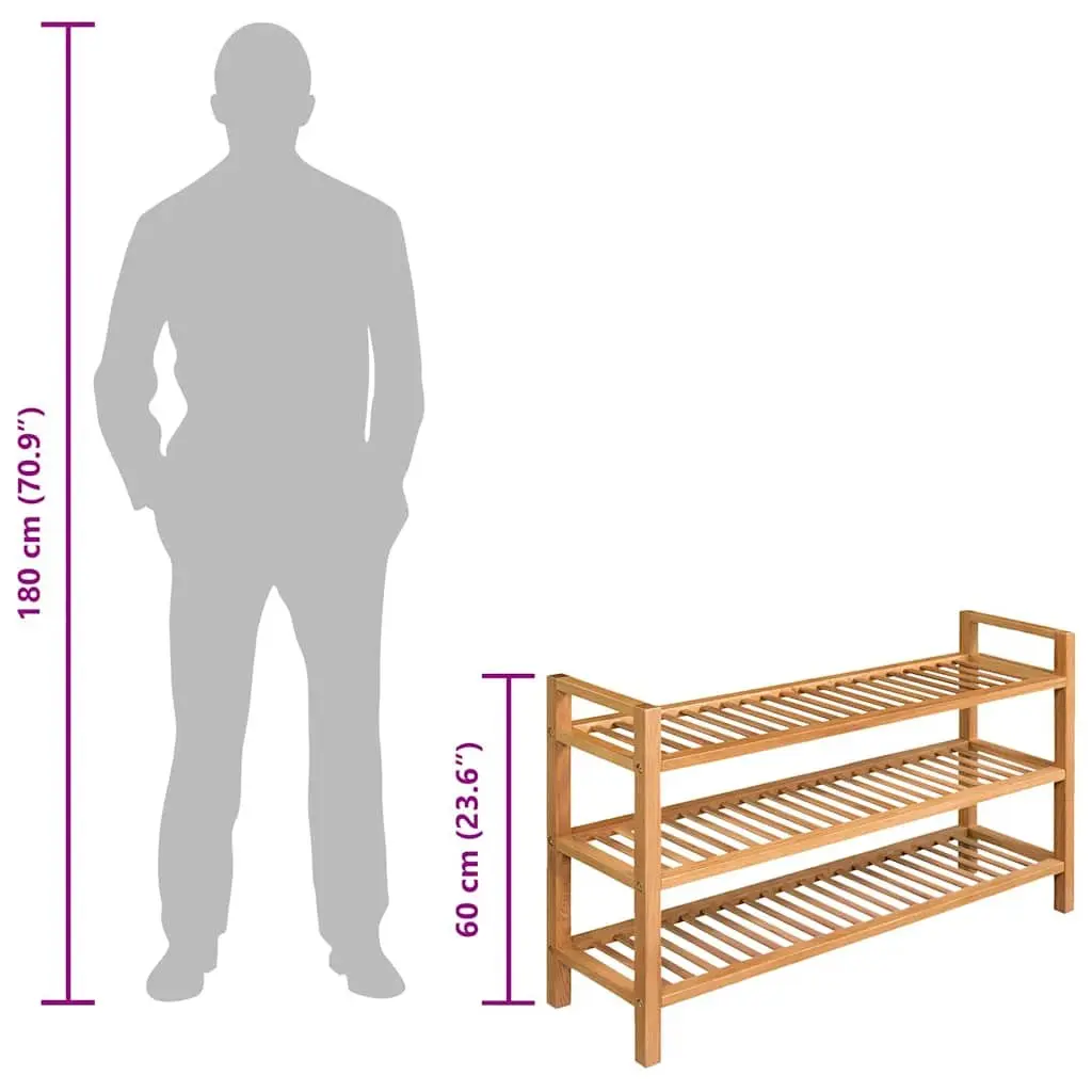 Wooden Shoe Rack Organiser 3 Shelf Storage Hallway Brown Oak 100x27x60cm