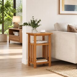 End Table with Magazine Shelf Living Room Accent Solid Oak Wood Brown 27x35x55cm
