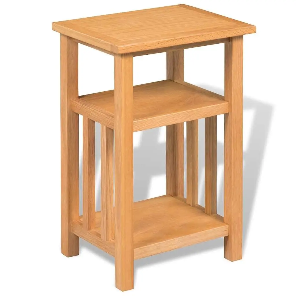 End Table Solid Oak Wood Brown Compact 27x35x55cm with Magazine Shelf for Living Room Accent