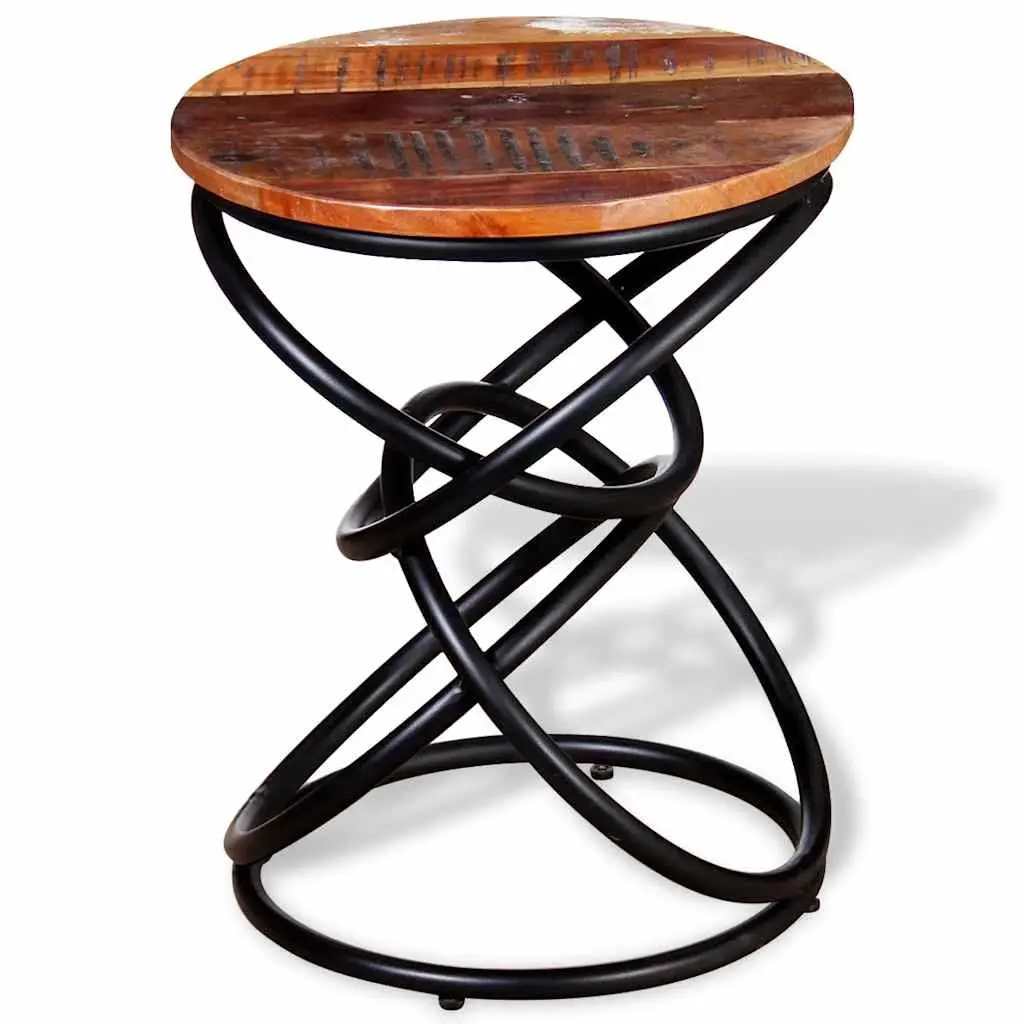 End Table Solid Reclaimed Wood Iron Frame Vintage Multicolour