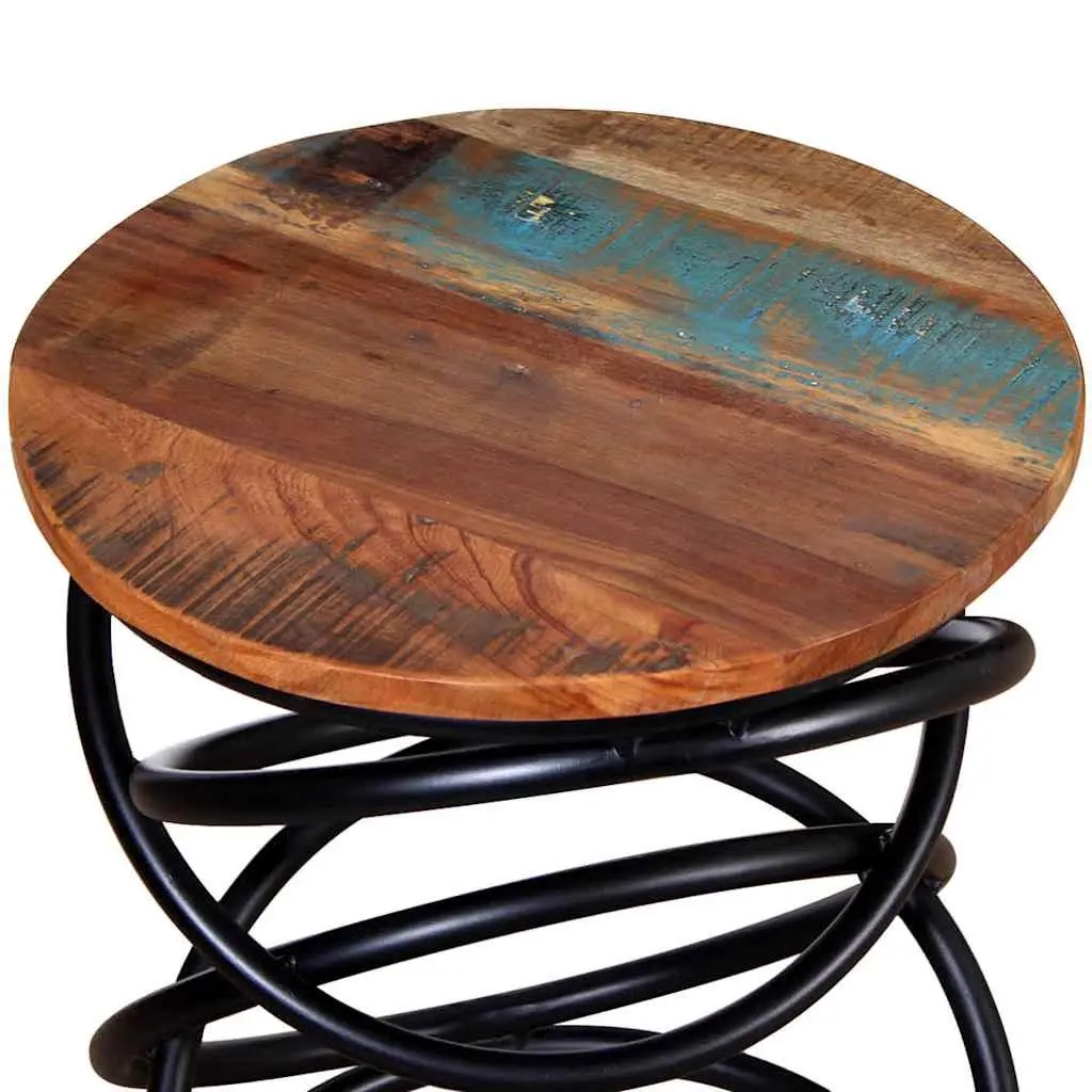 End Table Solid Reclaimed Wood Iron Frame Vintage Multicolour