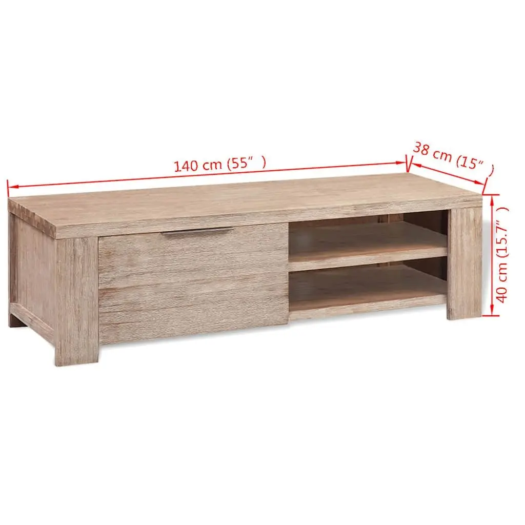 TV Cabinet Solid Acacia Wood Brushed 140 x 38 x 40 cm Beige