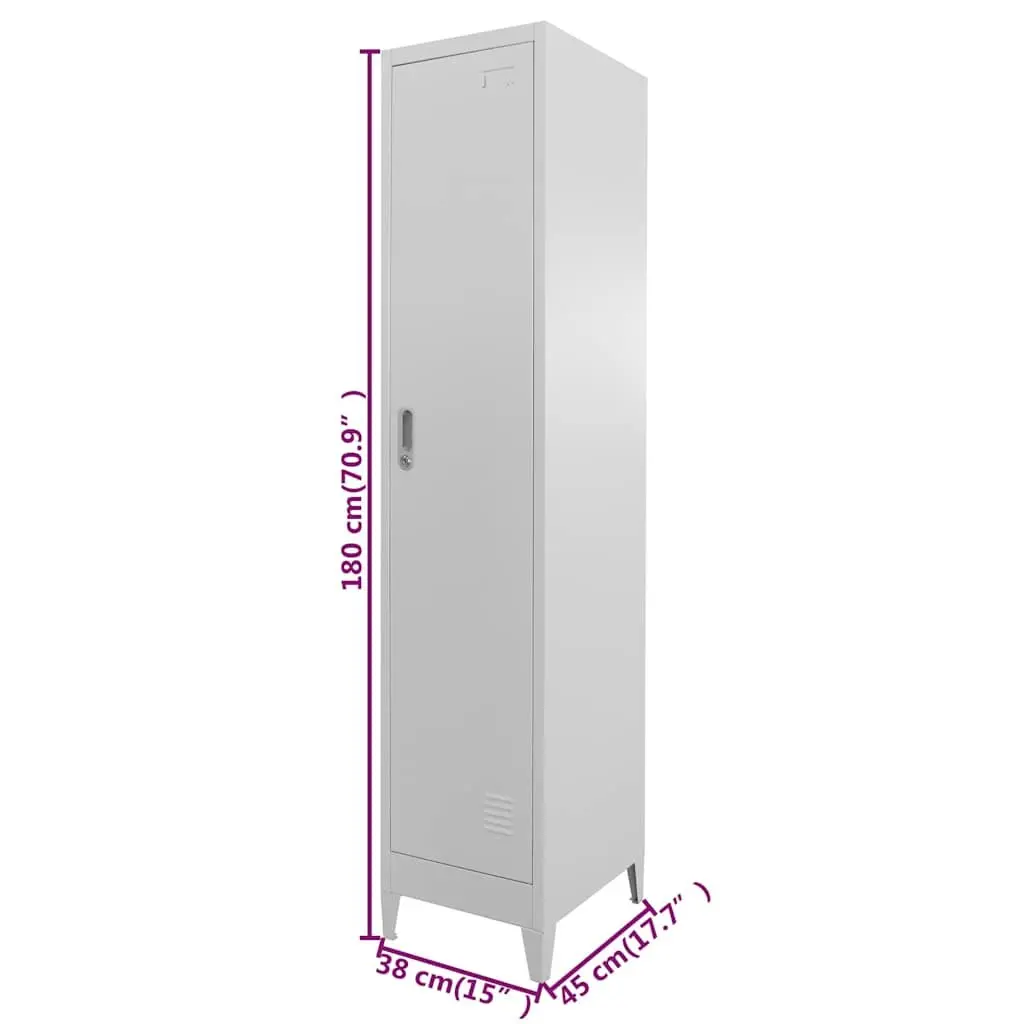 Locker Cabinet Grey Industrial Storage Unit 38 x 45 x 180 cm