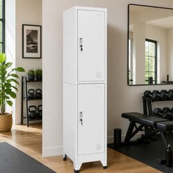 Storage Locker Cabinet 2 Compartments Industrial Grey Steel Hanging Bar Name