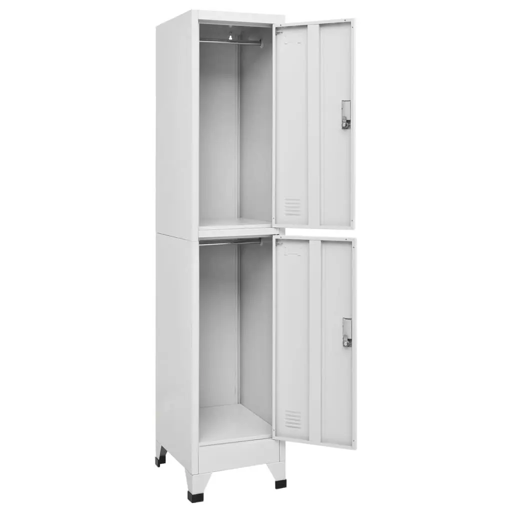 Storage Locker Cabinet 2 Compartments Industrial Grey Steel Hanging Bar Name
