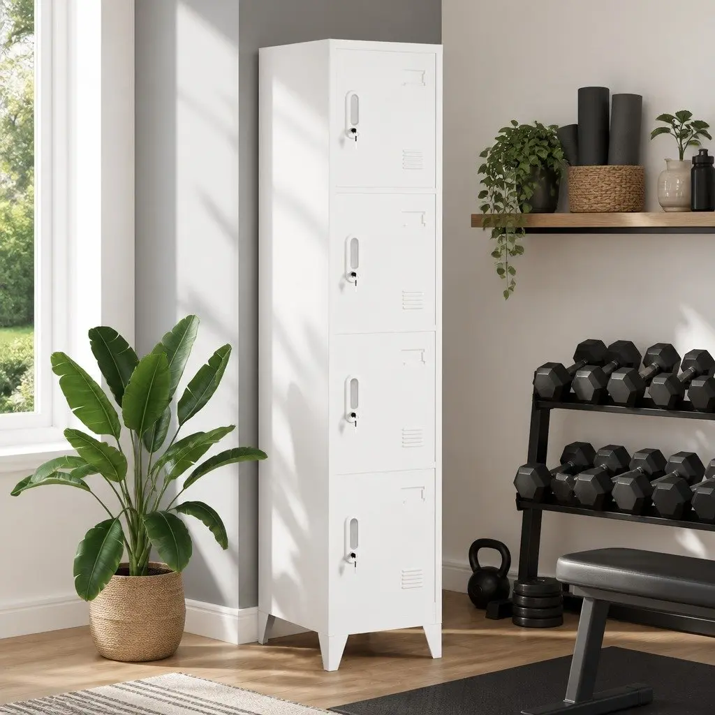 Locker Cabinet Steel 4 Compartment Grey Industrial Storage