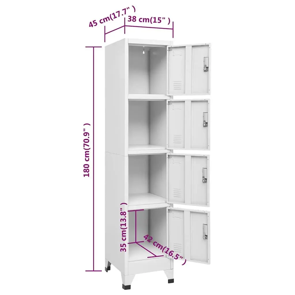 Locker Cabinet Steel 4 Compartment Grey Industrial Storage