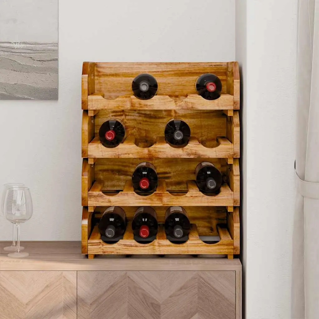 Wine Rack Set Wooden 4 Piece Stackable Storage Holder Brown