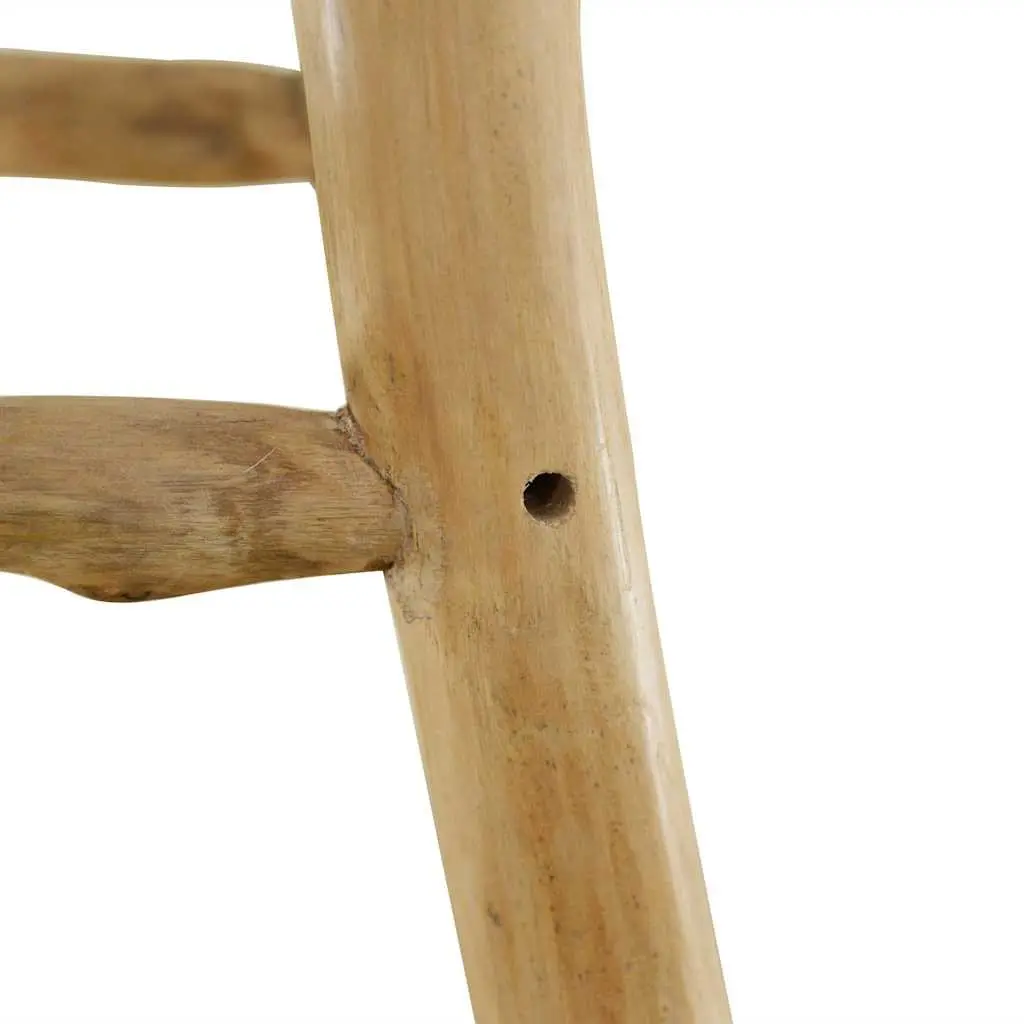 Rustic Bar Stool Teak Wood Frame Goat Leather Seat Brown