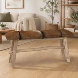 Practical Goat Leather Bench for Living Room and Dining