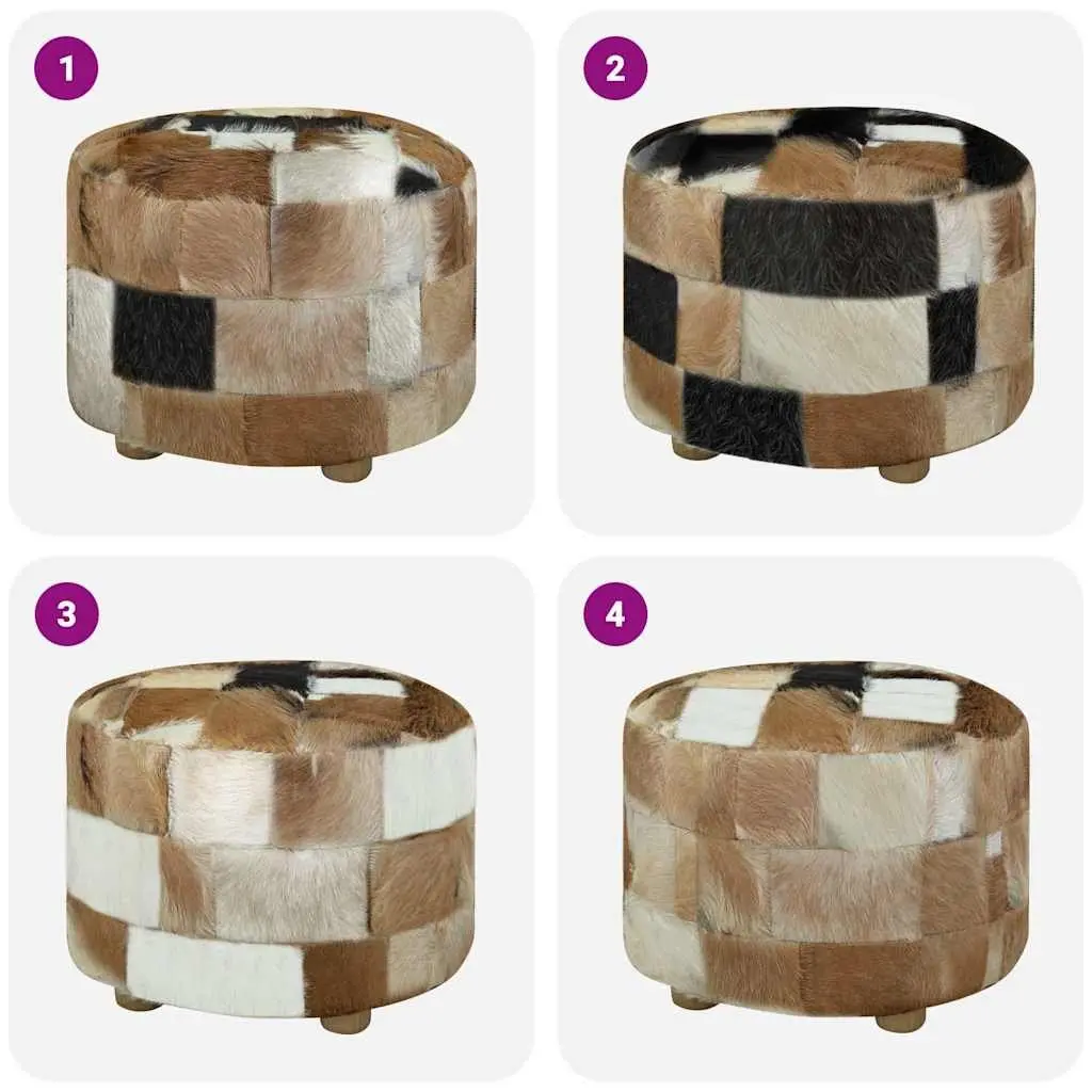 Round Pouffe Goat Leather Footrest 50x50x45cm Multicolour Ottoman Seat Stool