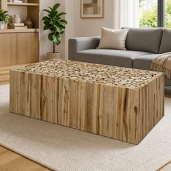 Coffee Table Accent Living Room Furniture Brown Wood Teak Style Side End Table