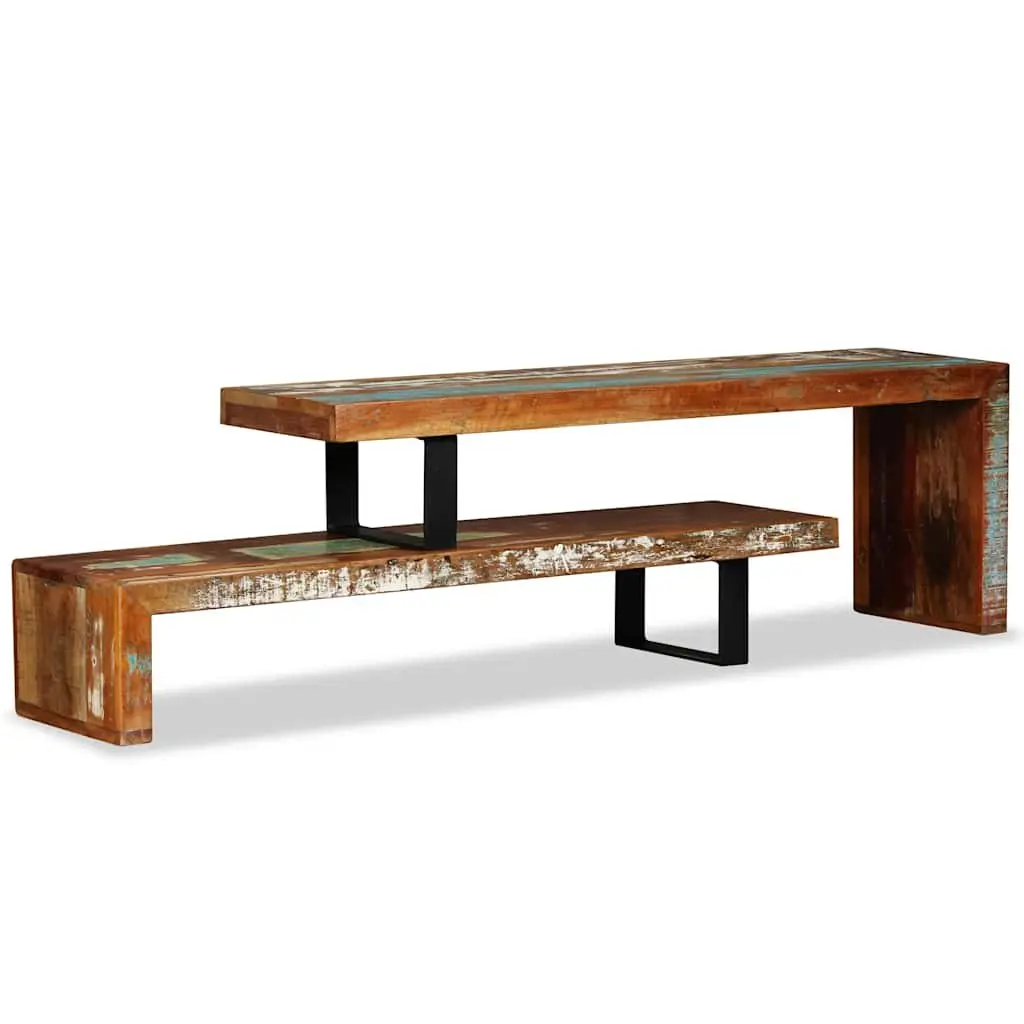 TV Stand Solid Reclaimed Wood Brown Stackable Two-Tier Storage Cabinet