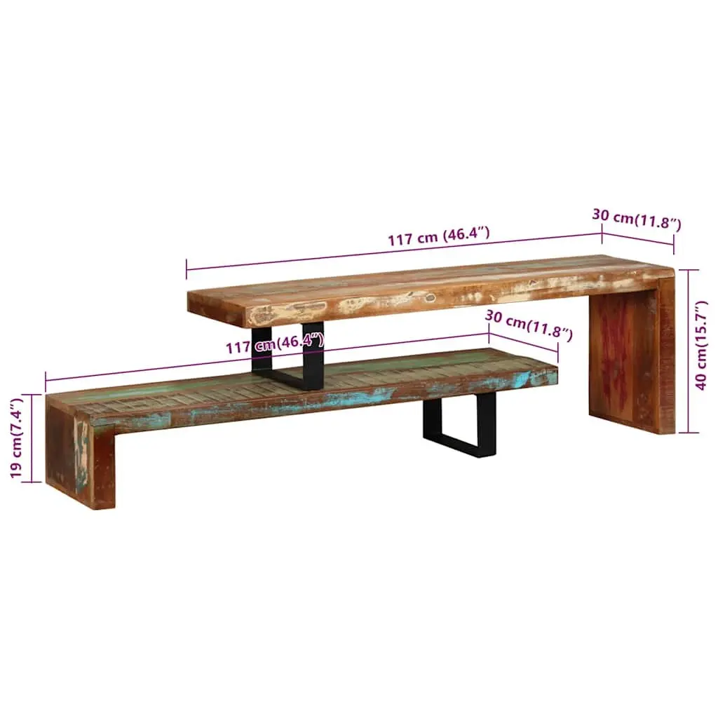 TV Stand Solid Reclaimed Wood Brown Stackable Two-Tier Storage Cabinet