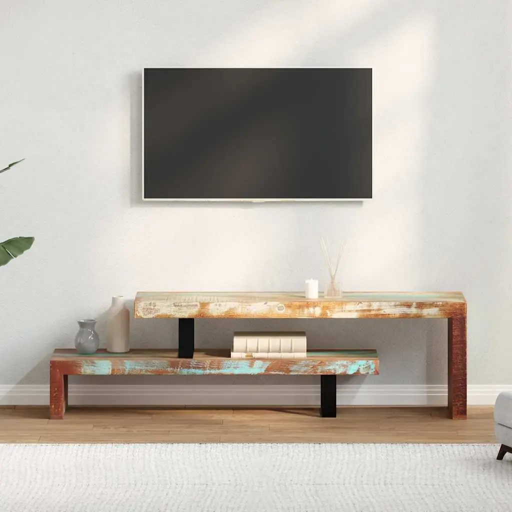 TV Stand Solid Reclaimed Wood Brown Stackable Two-Tier Storage Cabinet