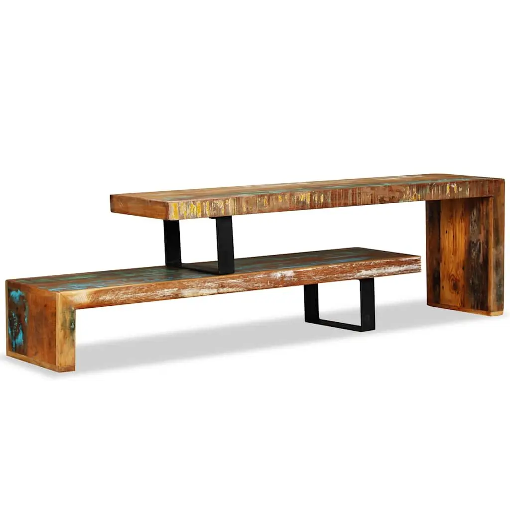 TV Stand Solid Reclaimed Wood Brown Stackable Two-Tier Storage Cabinet