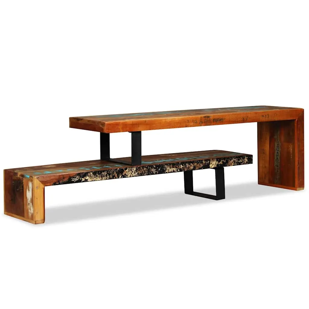 TV Stand Solid Reclaimed Wood Brown Stackable Two-Tier Storage Cabinet