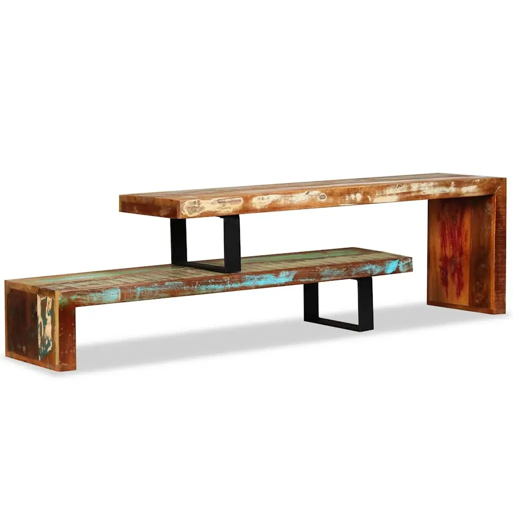 TV Stand Solid Reclaimed Wood Brown Stackable Two-Tier Storage Cabinet