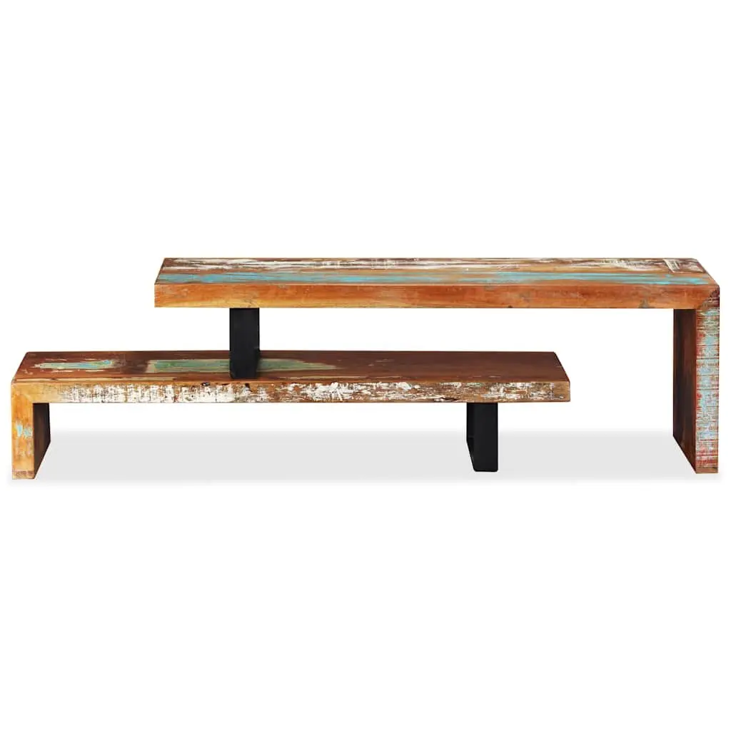 TV Stand Solid Reclaimed Wood Brown Stackable Two-Tier Storage Cabinet