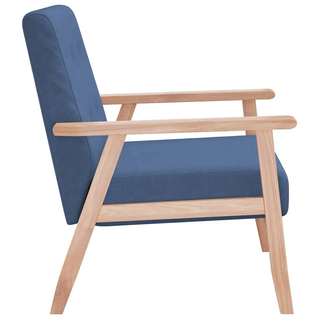 Blue Lounge Chair Upholstered in Soft Polyester with Foam Padding and Solid Wooden Frame
