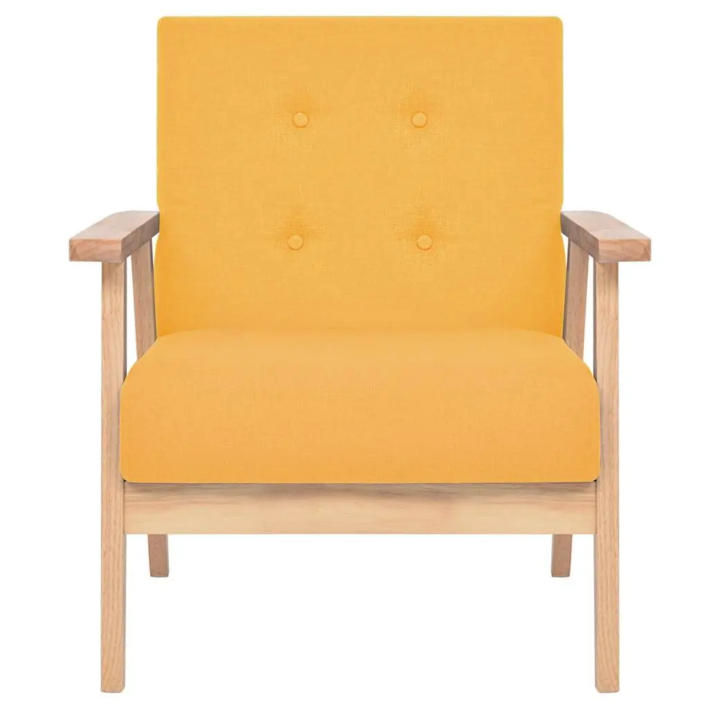 Armchair Yellow Upholstered Fabric Living Room Lounge Chair with Foam Padding and Solid Wooden Frame