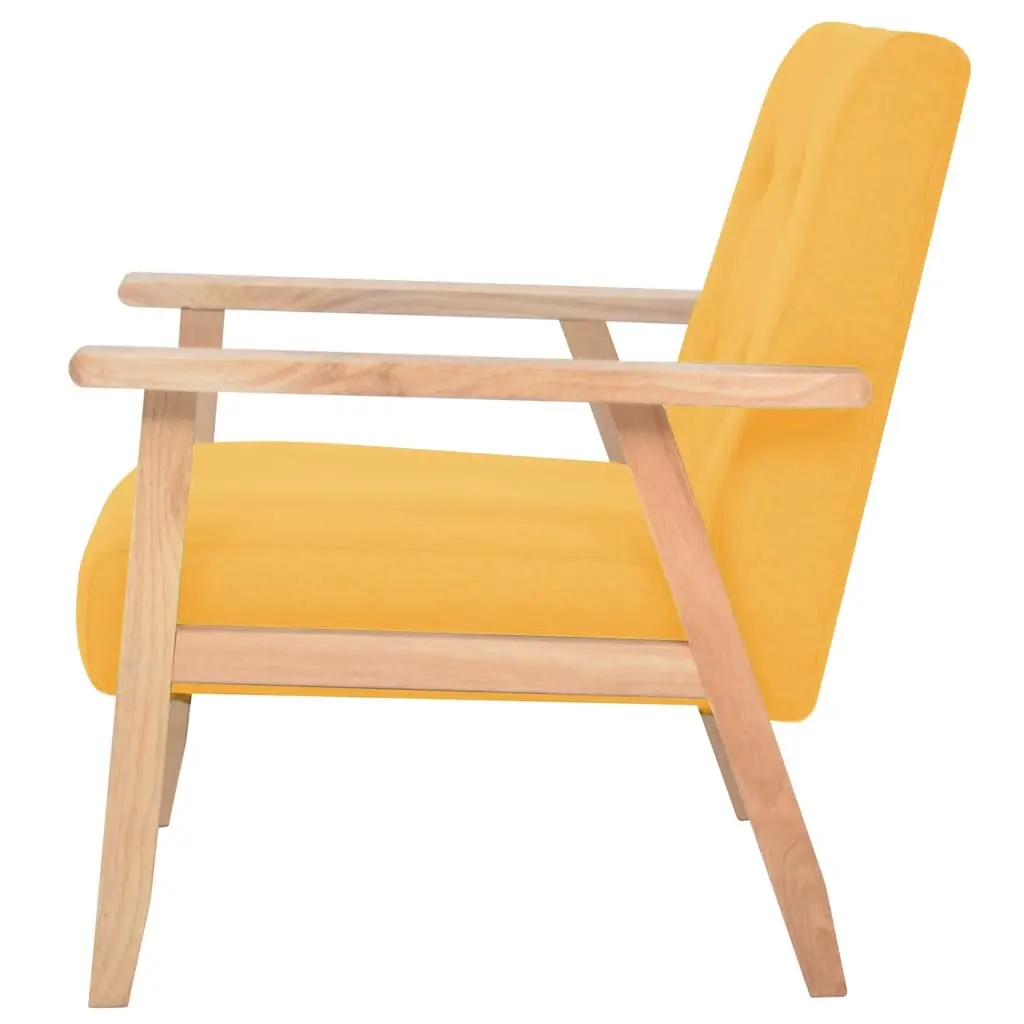 Armchair Yellow Upholstered Fabric Living Room Lounge Chair with Foam Padding and Solid Wooden Frame