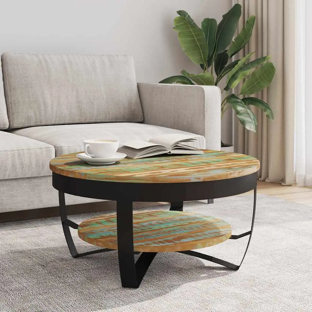 Industrial Vintage Style Coffee Table Handmade Solid Reclaimed Wood 65 cm Multicolour