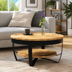 Coffee Table 65cm Solid Mango Wood Industrial Vintage Side End Table Shelf