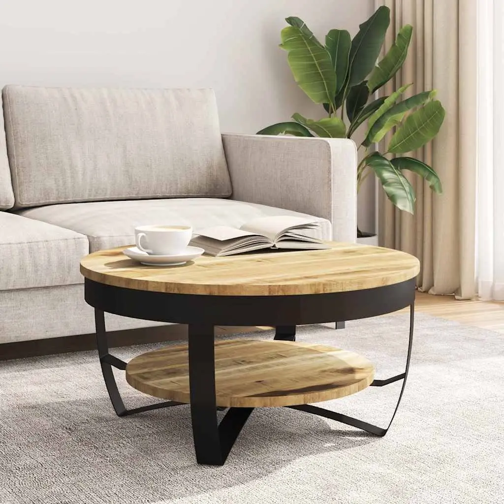 Coffee Table Solid Mango Wood 65cm Industrial Vintage Brown