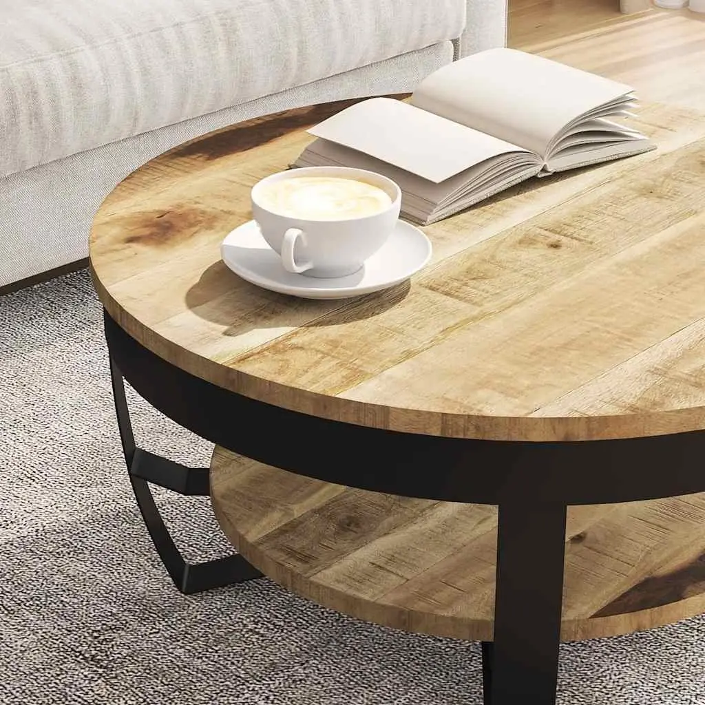 Coffee Table Solid Mango Wood 65cm Industrial Vintage Brown