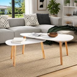 Coffee Table Set 2 Pieces Scandinavian Style Living Room Accent Tables