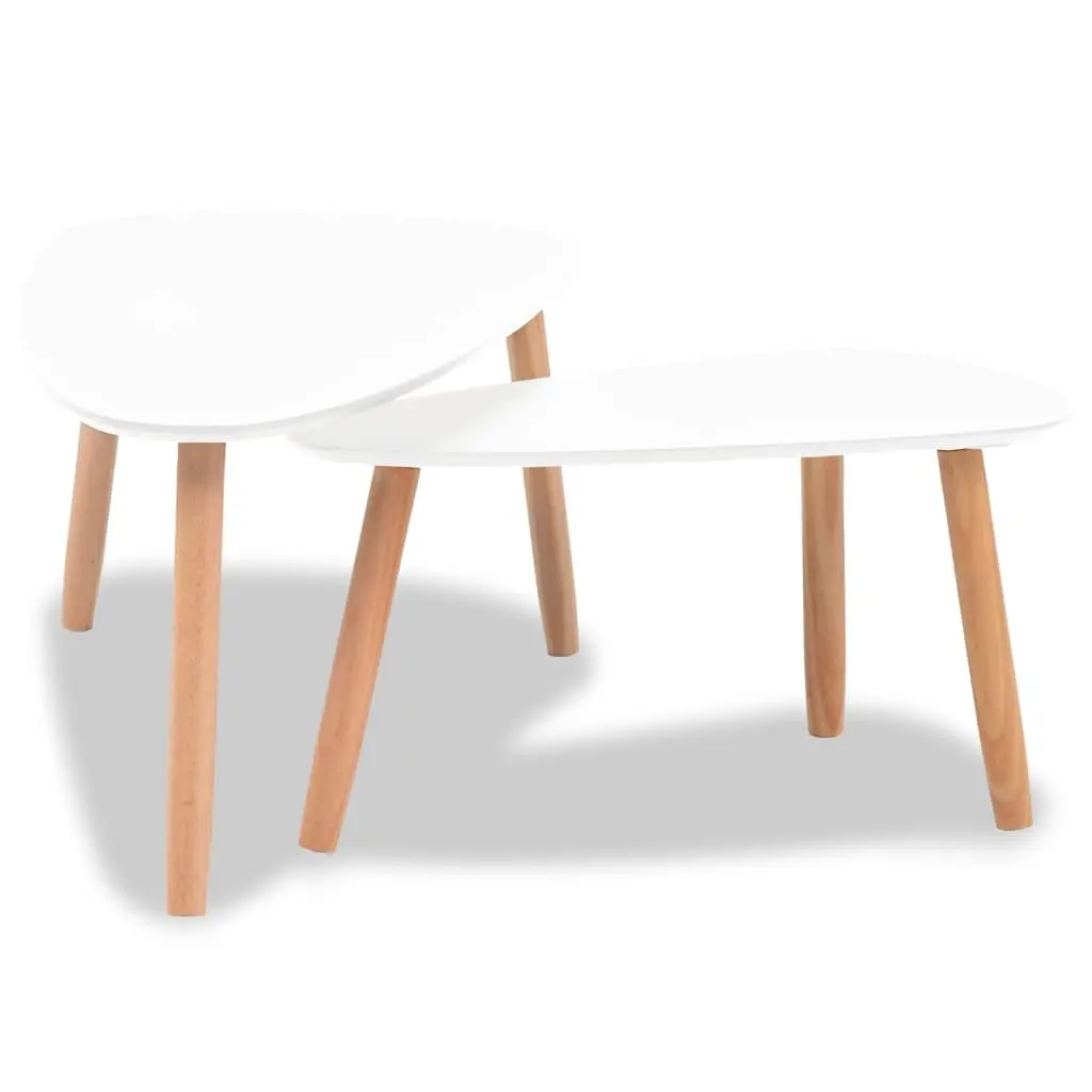 Scandinavian Style Coffee Table Set 2 Pieces White Solid Pinewood MDF for Living Room