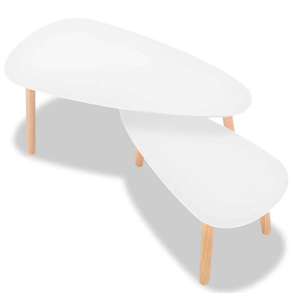 Scandinavian Style Coffee Table Set 2 Pieces White Solid Pinewood MDF for Living Room