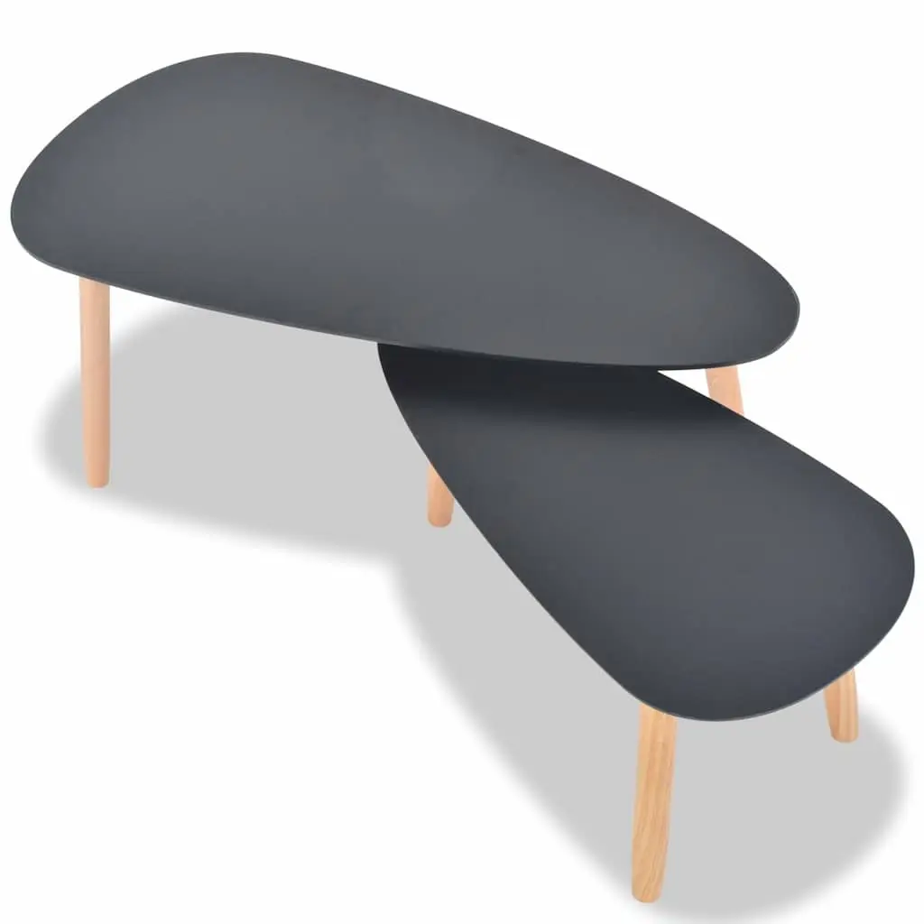 Coffee Table Set 2 Pieces Scandinavian Style Living Room Accent Furniture Black