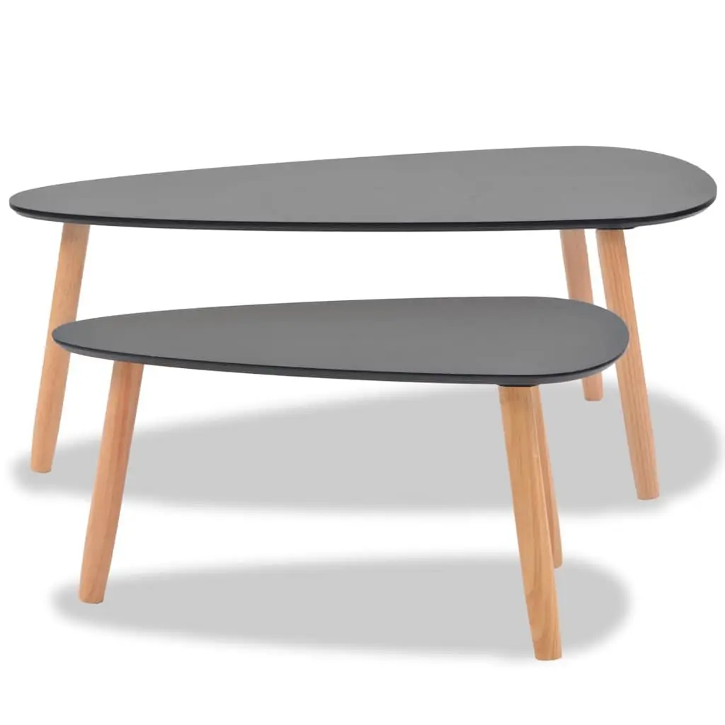 Coffee Table Set 2 Pieces Scandinavian Style Living Room Accent Furniture Black