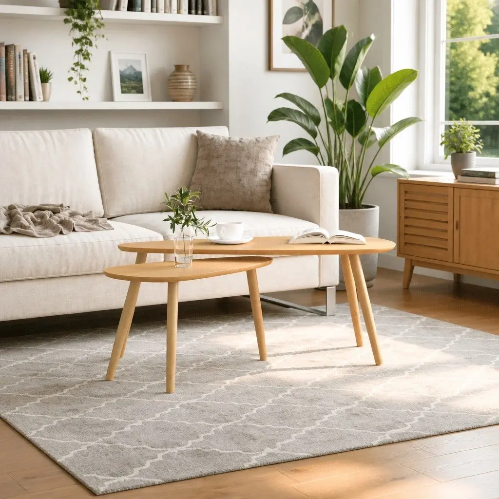 Coffee Table Set Brown Solid Pinewood 2 Pieces Compact Scandinavian Style for Living Room