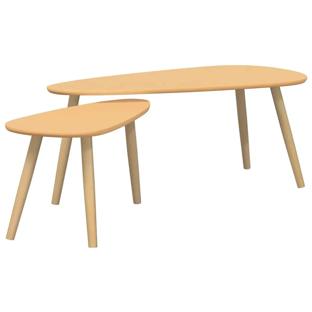 Coffee Table Set Brown Solid Pinewood 2 Pieces Compact Scandinavian Style for Living Room